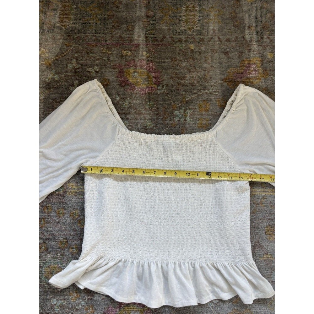 Jessica Simpson Sherrie Smocked Peplum Top White Puff Sleeve Blouse Size L - Picture 6 of 9